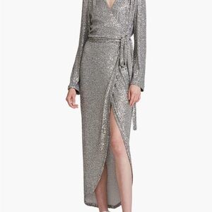 Halston Evening Falan Long Sleeve Cocktail Dress - Dark Silver - Size 14